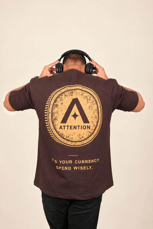 Attention Currency oversized tee in Brown, worn
