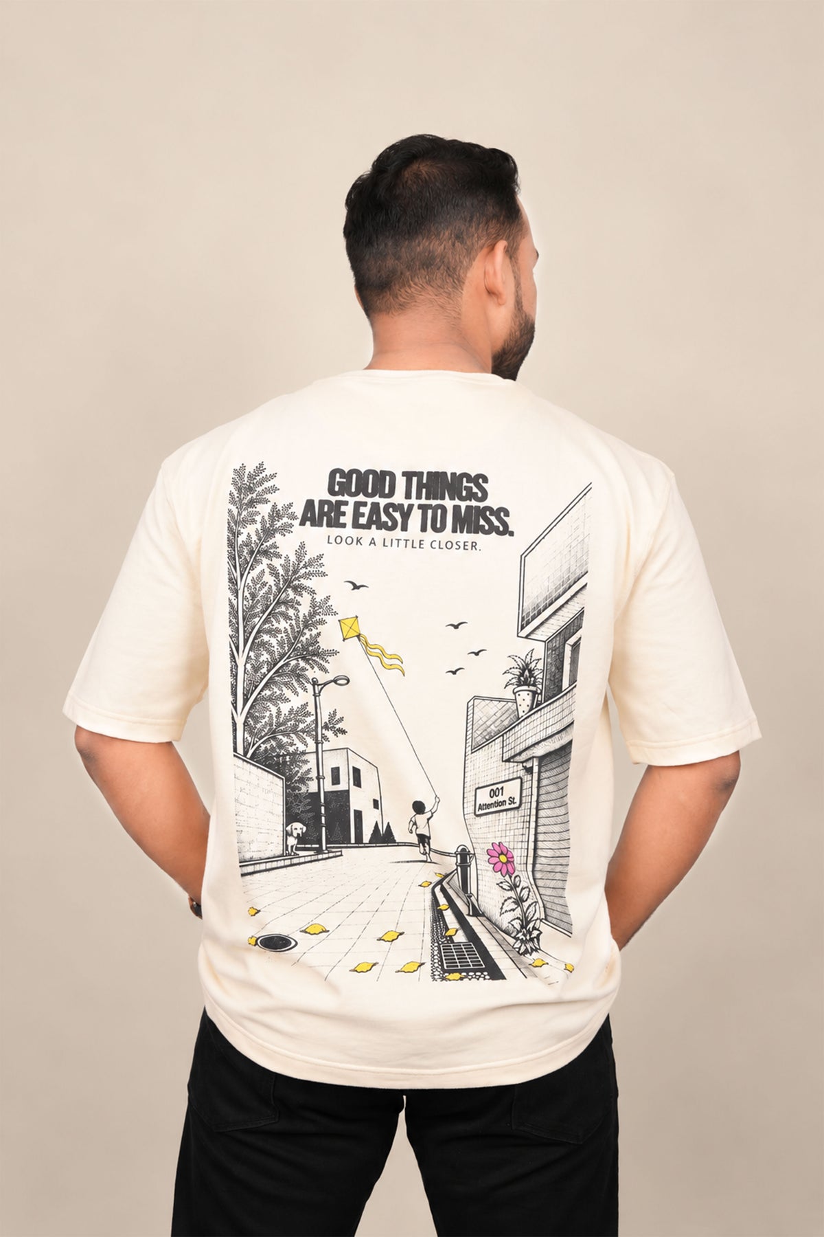 Good Things oversized tee in Cream, back print
